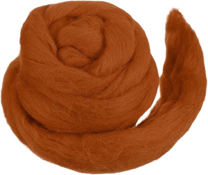 MECCANIXITY Wool Roving Yarn Soft Felting Wool 50g/1.76oz Pure Chunky Roving Yarn for Needle Felting Knitting Blanket Spinning Weaving Art DIY Craft Red Brown