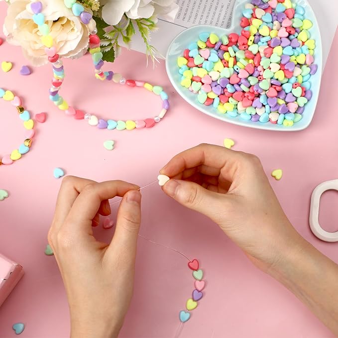 UPINS 1200Pcs Heart Shaped Beads Day Pastel Spacer Heart Beads for DIY Making Party Decoration Earrings Item Crafts Supplies