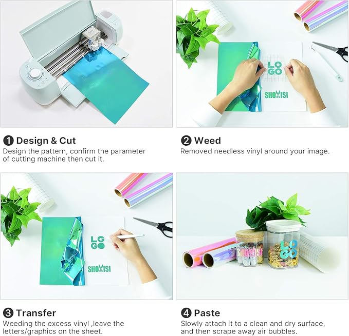 Holographic Opal Vinyl roll 12" x 5ft,Permanent Vinyl,SHOYISI Permanen Adhesive,for All Kinds of Cutting Machines(Opal Green)
