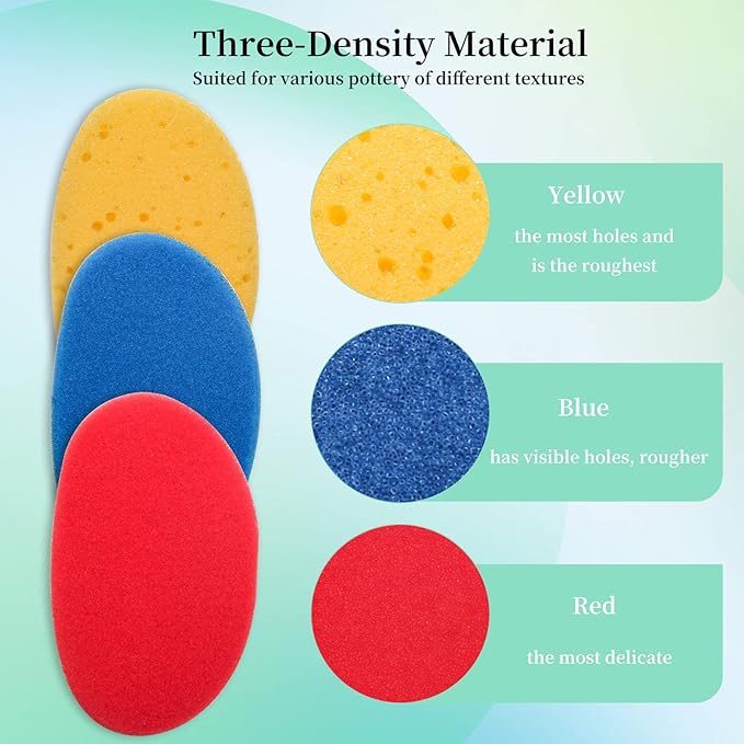 12Pcs Clay Sponges for Clay, Boyistar Ceramics Pottery Clay Sponge for Shaping and Clean Sponge with 3-Density Clay Sponge Artists Sponge for Pottery Modeling Sculpting with Mesh Bag