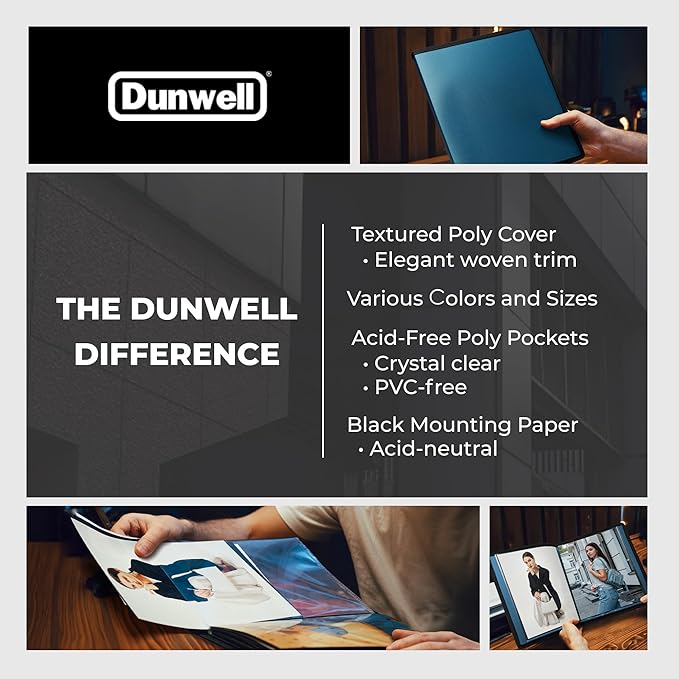 Dunwell Art Portfolio 8.5x11 Folder (Blue), Black Mounting Paper, Portfolio Binder for Artwork, 8.5 x 11 Art Folder, 24 Pockets Display 48 Pages, Acid-Free Poly Presentation Book