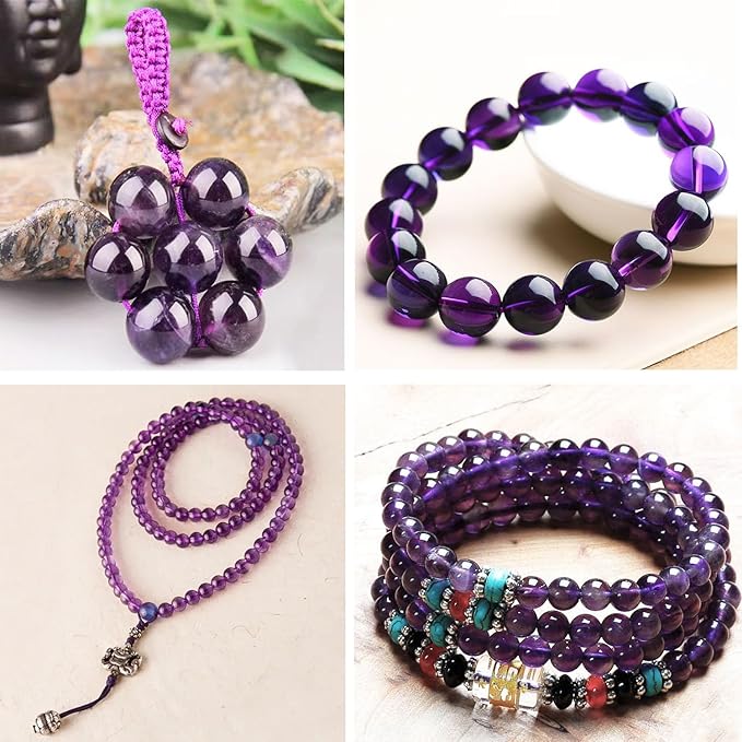 Natural Stone Beads Amethyst Round Genuine Stone Beading Loose Gemstone Hole Size 1mm DIY Charm Smooth Beads for Bracelets Necklaces Earrings 6mm 200pcs (Amethyst 6mm)