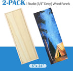 Falling in Art Unfinished Birch Wood Panels Kit for Painting, Wooden Canvas 2 Pack of 6x24 Studio 3/4" Deep, Cradle Boards for Pouring, Art, Crafts, Burning and More