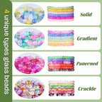 Funtopia 3524pcs Glass Beads Bracelet Making Kit, 4 Types 96 Colors 6mm Glass Beads for Bracelets, Round Crystal Beads for Jewelry Making Necklace Earrings DIY Crafts