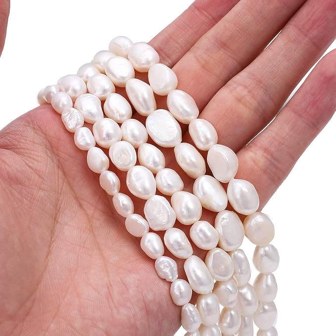 Natural Pearl Beads 7-8mm White Freshwater Cultured Loose Gemstone Beads for DIY Jewelry Making 13.8''/Strand