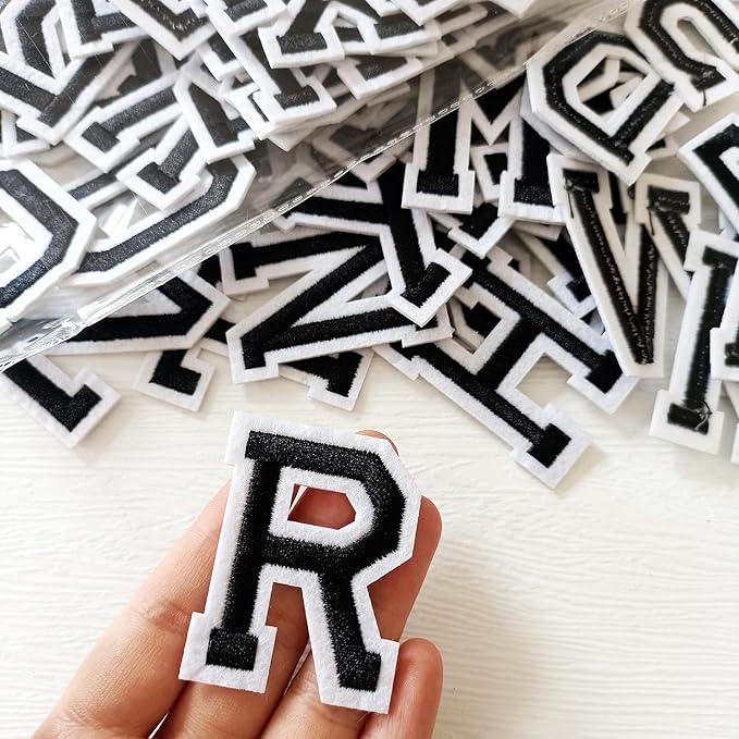1.9 inch Iron on Letter Patches 78 Pieces, A-Z Embroidered Alphabet Patches for Clothing Jackets Hats Backpacks Jeans Black