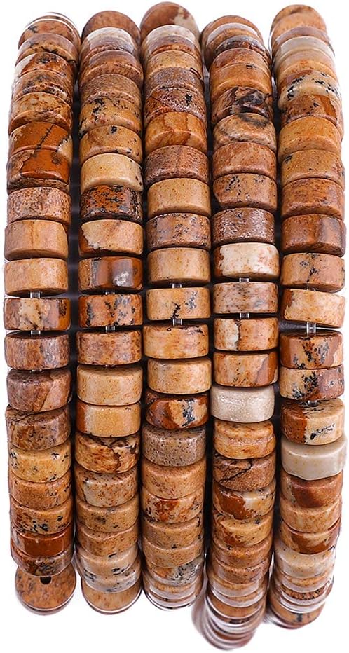 Natural Brown Picture Jasper Spacer Beads Caps Loose Semi Gemstone for Beading Jewelry Making 6mmx3mm 38cm