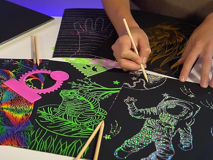 Marvin's Magic - Scratch Art Kit for Kids - 36 Rainbow Sheets, 4 Wooden Styluses, Stencils & Spirograph - Creative DIY Drawing Paper for Boys & Girls - Arts & Crafts Gift Set Ages 5-12