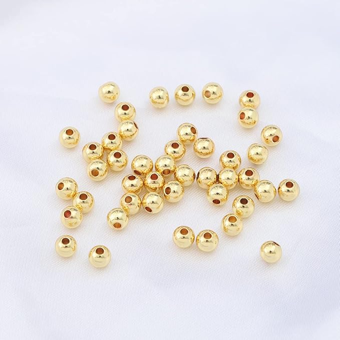 14K Gold Plated Round Spacer Beads 5mm 60pcs for Jewelry Making Findings Non Tarnish