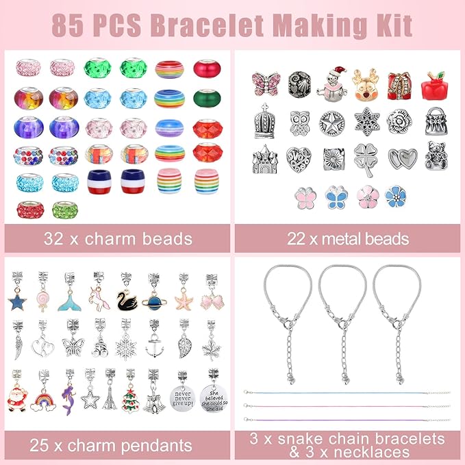 Emibele Charm Bracelet Making Kit, Christmas Jewelry Making Kit for Girls Age 8-12, Unicorn/Mermaid DIY Bracelets Crafts Kit for 5 6 7 Girl Holiday Gifts Idea on Xmas Birthday Valentines