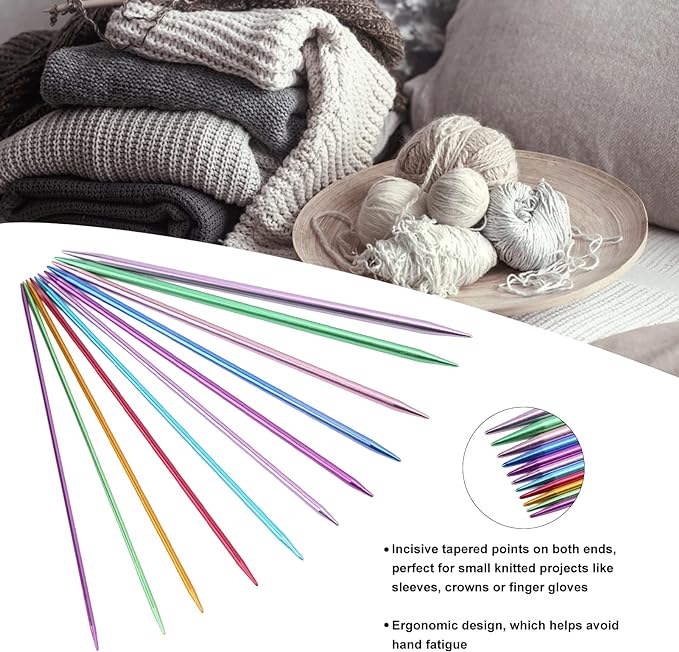 Knitting Needle Set, 55 Pcs 2.5mm-6.0mm Aluminum Double Pointed Ergonomic Design Knitting Needle Kit for Handmade DIY Knitting