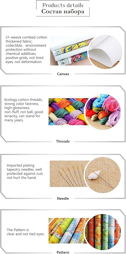 Dimensean Counted Cross Stitch Kit for Beginners, 11CT Unprinted Cross-Stitch Kit Easy Patterns Needlepoint Kit Cross Stitching Embroidery Kit Supplies-Abstract Bear Landscape 18x18 inch