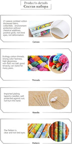 Dimensean Counted Cross Stitch Kit for Beginners, 11CT Unprinted Cross-Stitch Kit Easy Patterns Needlepoint Kit Cross Stitching Embroidery Kit Supplies-Colorful Flowers and Birds 18x18 inch