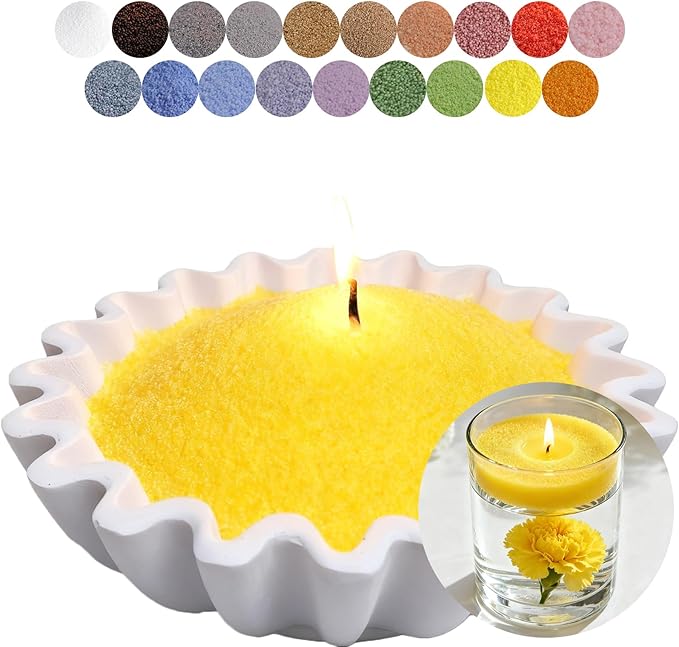 Aufien Candle Sand with Wicks, 21.4 Oz Pearled Candle, DIY Bead Powder Sand Wax Making kit Refillable Non Toxic for Handmade, Wedding and Halloween Christmas Decorations Yellow Unscented
