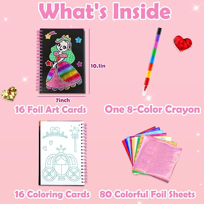 FUNNYB&G Foil Art Craft for Kids - Christmas Crafts Gift Party Favors Stocking Stuffers for Kids Fun Art Supplies Creative Birthday Gift Travel Toys for Girls Boys 4 5 6 7 8 9 Years Old(Princess)
