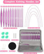 Coopay Interchangeable Knitting Needles with 4 Rotatable Cables, 13 Pairs Circular Knitting Needles 3.0-10.0mm with Case, Aluminum Cable Needles for Knitting, Ideal Gifts for Knitters, Purple Love