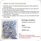 1.3 inch Iron on Letter Patches 78 Pieces, A-Z Embroidered Alphabet Patches for Clothing Jackets Hats Backpacks Jeans Blue