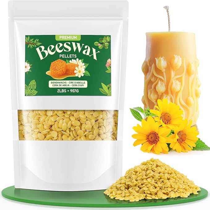 NORVENCE Beeswax Pellets 2LB/5LB/20LB, Pure & Natural Yellow Beeswax for Candle Making, DIY Skin Care, Lip Balm, Soap, Lotion, Creams & Wood Polishing – 2LB