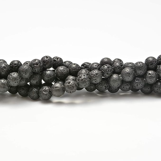 NCB 100pcs Genuine Gemstone Loose Beads 6mm Natural Stone Beads Round Real Energy Stones for DIY Jewelry Making Bracelet Necklace, Stretch Unisex (Black Volcanic Lava, 6mm 100Beads)