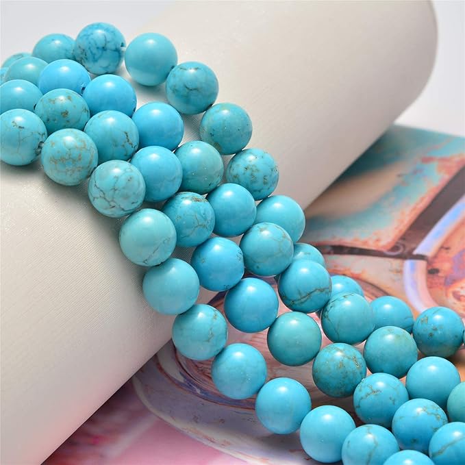 NCB 200PCS 8mm Stabilized Blue Turquoise Gemstone Round Spacer Loose Beads for Jewelry Making with Crystal Stretch Cord (Stabilized Blue Turquoise, 8mm 200Beads)