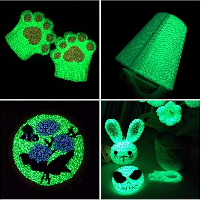 Glow in The Dark Yarn - 5 Pack Colorful-1 (260g/9oz | 273 Yards), Knitting & Crochet Thread for DIY Crafts, Christmas Gifts, Doll Making (Green)