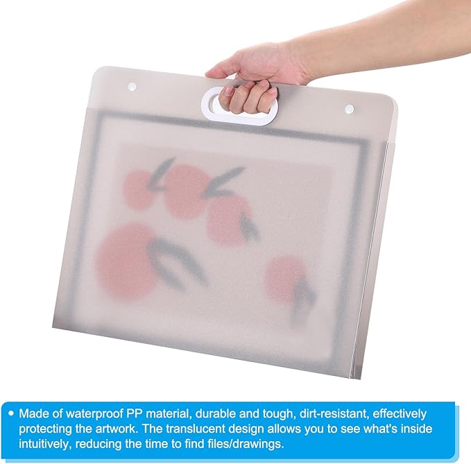 PATIKIL 13 x 11 Inch Plastic Art Portfolio, Large Art Storage Bag with Handles, Waterproof Folder Container for Artwork Drawing Sketch Poster Photography Diamond Painted, Clear Gray