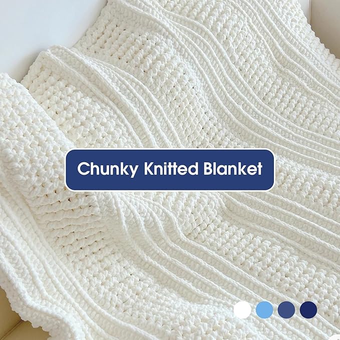 HOMBYS 8 Pack Assorted Chunky Yarn for Crocheting,Super Bulky Large Soft Fluffy Yarn,Plush Fuzzy Yarn,Thick Chenille Yarn for Hand Knitting/Arm Knitting,Cream&Blue (27yds,8 oz Each Skein)