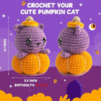 POP COCHE Halloween Crochet Kit for Beginners, Crochet Starter Kits for Adults, Amigurumi Craft Knitting Crochet Animal Kit with Step-by-Step Video Tutorials, Pumpkin Cat (40%+ Yarn)