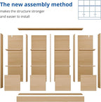 Cozy Castle Oak Wood Bookcase, 12 Cube Storage Organizer Shelf with 4 Doors, 3 Tier Storage Cabinet with Anti-Tilt Device for Bedroom, Living Room, Office