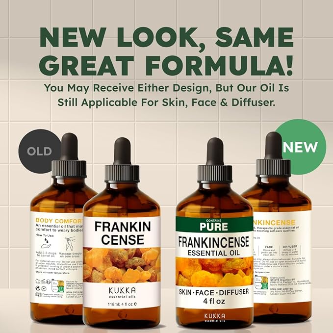 KUKKA Frankincense Essential Oils - 4 Fl Oz - for Hair, Skin, Diffuser, Aromatherapy & DIY Soap Making Scent