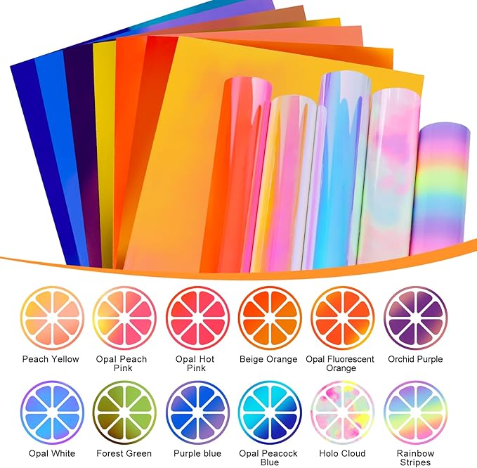 TECKWRAP Holographic Vinyl Stickers, 12" x 10" 12 Sheets Opal Adhesive Permanent Vinyl Sheets for DIY Halloween Decorations Sticker, Home and Car Decor,