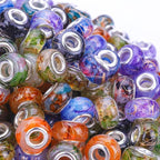 100 Pieces 14mm European Large Hole Spacer Beads Mix Color with Silver Brass Cores Assortments Charm Lampwork Beads Supplies for Necklace Bracelets Jewelry Making (Golden Wire Water Pattern)