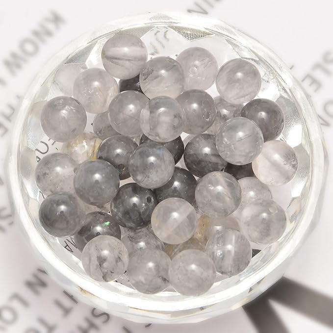 NCB 100pcs Genuine Natural Stone Beads Round Loose Gemstone 6mm DIY Charm Smooth Beads for Bracelet Necklace Earrings Jewelry Making Accessories Supplier (Cloudy Quartz Crystals, 6mm 100Beads)