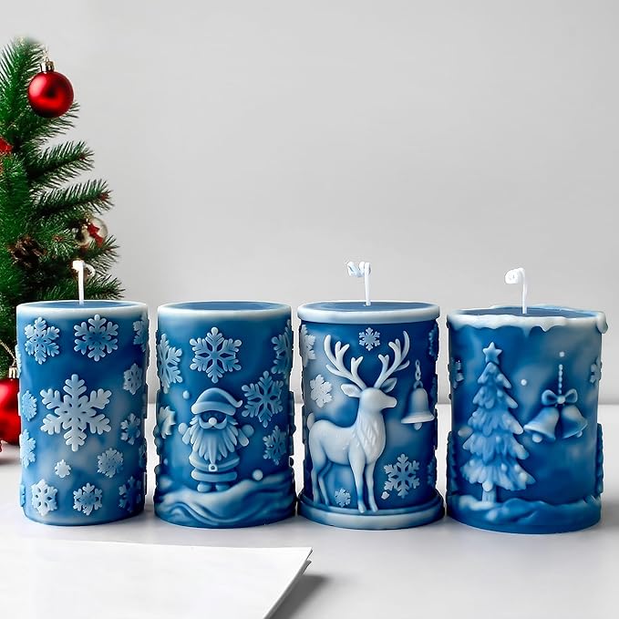 Christmas Deer Snowflake Santa Cylinder Candle & Resin Mold - Resin Casting Silicone Molds for Home Decor & Candle Making Wave Spiral Mold
