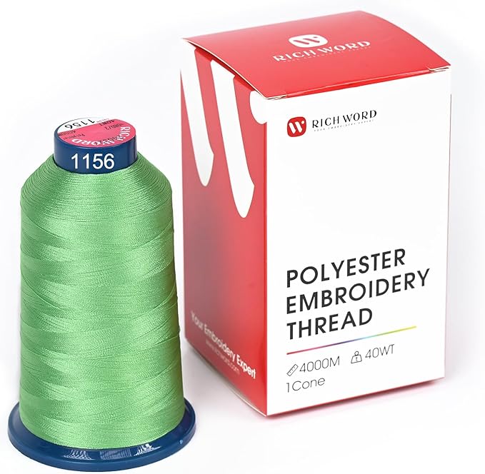 Richword Selected Green Embroidery Thread 4000M(4374Y) 40WT Polyester Thread 100 Colors Selected for Commercial Multi Needles and Single Needle Embroidery Machine 1156