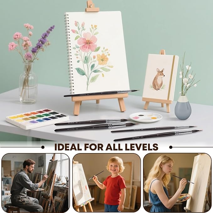 Professional Watercolor Brushes Set - 5PCS Extra Long Needle Point Synthetic Sable Two Layer Liner Paint Brushes for Fine Detailing - Perfect for Watercolor,Acrylic,Gouache,Ideal for Artists&Beginners