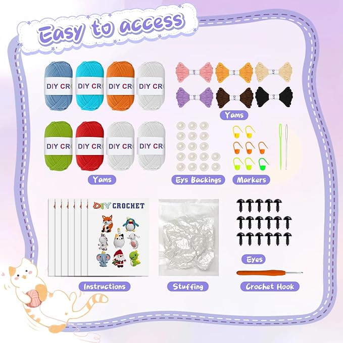 Vakdon 8PCS Crochet Kit for Beginners, 2026 Hallowwen Christmas Knitting Kit with Step-by-Step Video Tutorials, Beginner Crochet Kit Gifts for Kids, Adults