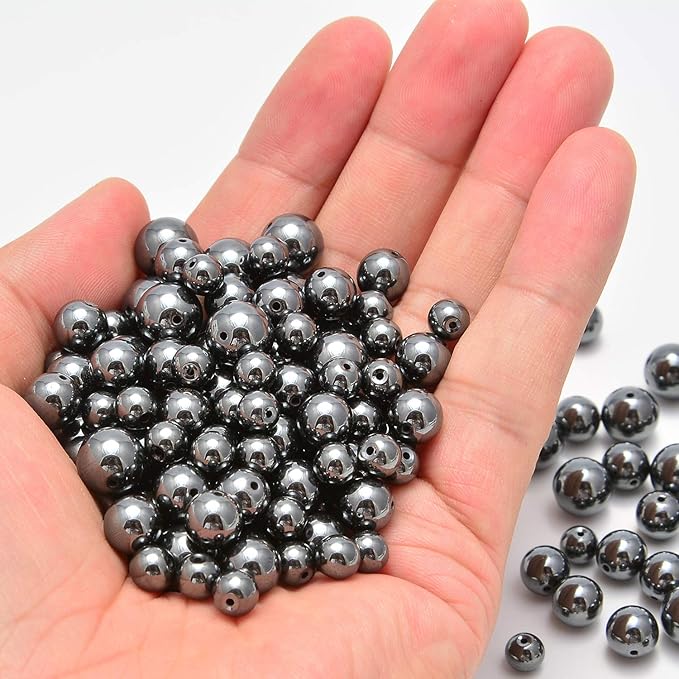 NCB 200pcs 4mm Black Hematite Loose Beads for Jewelry Making, Natural Semi Precious Beads Round Smooth Gemstones Spacer Beads Charms for Necklaces Bracelets (Black Hematite, 4mm 200Beads)