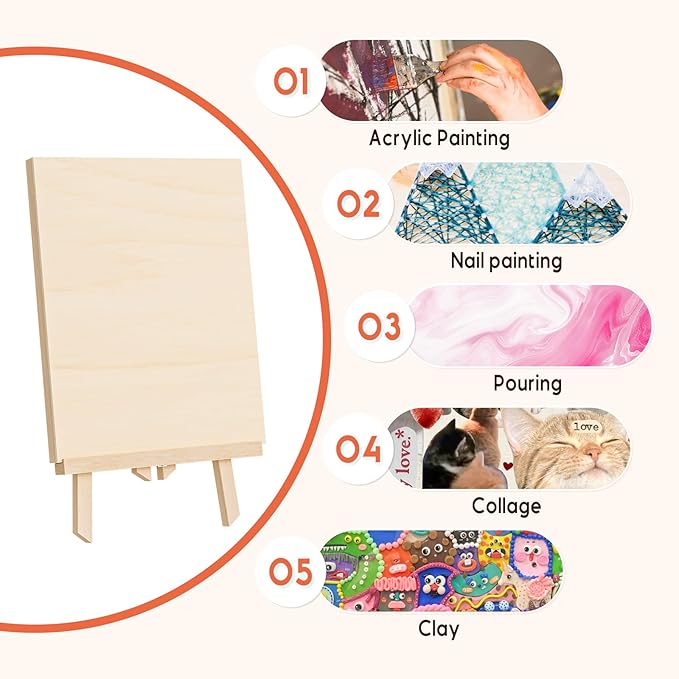 Unfinished Wood Canvas Panels for Painting, 8×10" Basswood Canvas- 1/2" Deep Cradle Board with Easel for Acrylic and Oil Painting, Pouring Art, Crafting