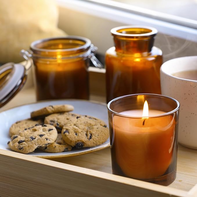 10 OZ Thick Candle Jars for Making Candles 15 Pcs, Empty Jars with Wood Lids for Candle Making, Sample Container, Clear Brown