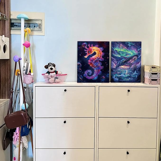 Georgie Porgy Scratch Paper Art Set for Kids Adults Magic Rainbow Scratchboards for DIY Arts and Crafts Kits Christmas Birthday Gift with Scratching Tools Kit (A4-Noctilucent Whale + Sea World)