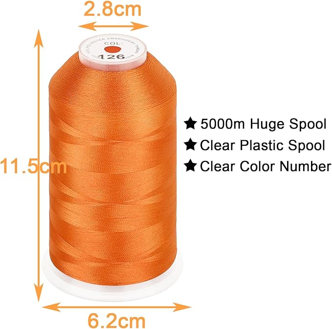 New brothread - Single Huge Spool 5000M Each Polyester Embroidery Machine Thread 40WT for Commercial and Domestic Machines - Pumpkin