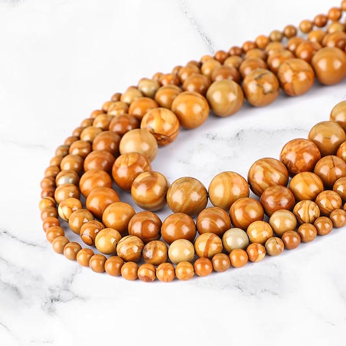 Natural Stone Beads Round Beads Round Genuine Stone Beading Loose Gemstone Hole Size 1mm DIY Charm Smooth Beads for Bracelets Necklaces Earrings 6mm 200pcs (Woodgrain Jasper 6mm)