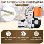 Pro Serger Sewing Machine, Heavy-Duty Industrial Metal Frame Overlock Machine with 3-4 Stitch Capability, Overlocker Sewing Machine with LED Light，12 Stitch Patterns, 1,250 Stitches Per Minute, White