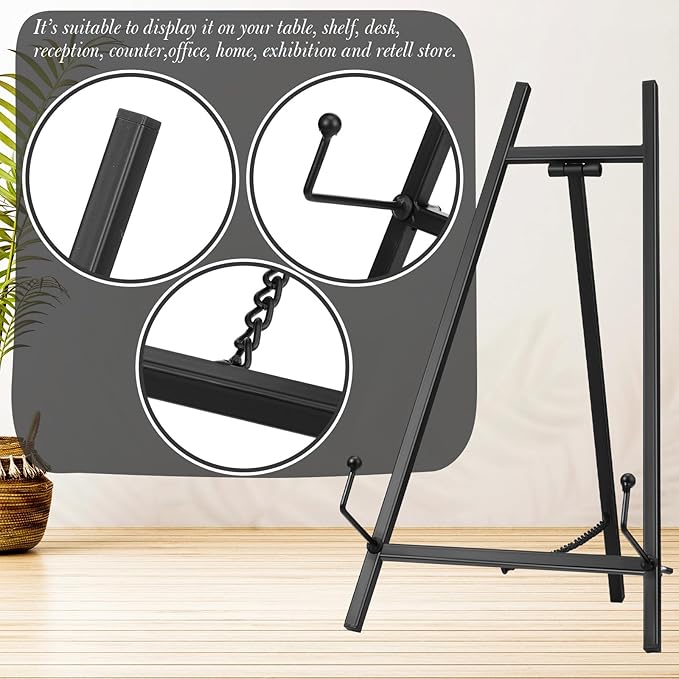 Leinuosen 2 Pcs Metal Easel Stand 16.5" H x 8.7" W x 4.3" D Table Top Easel Stand for Display Tripod Art Picture Mirror Modern Plate Holder for Display Book Photo Wedding Sign (Black)
