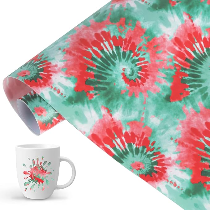 Tintnut Permanent Vinyl Tie Dye Roll - 12 inch x 5ft, Green Red Swirl Pattern Adhesive Vinyl Sheets for Decor Sticker Compatible with Cricut, Silhouette, Cameo Cutters