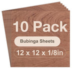 10 Pack Bubinga Plywood, 12 x 12 x 1/8 Inch 3mm Plywood for Laser Cutting and Engraving, Thin Unfinished Wood Sheets Blanks for Architectural Models and DIY Wood Crafts