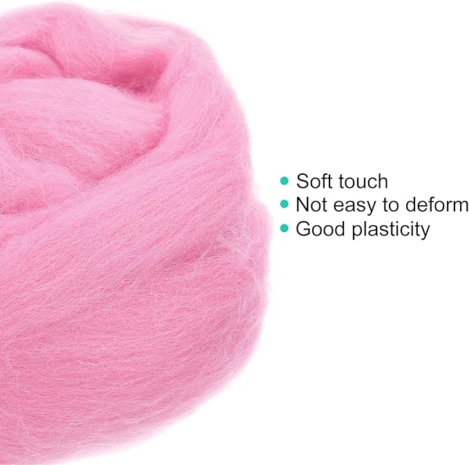 uxcell Needle Felting Wool, 1.76oz Natural Fibre Wool Roving Yarn Felting Supplies for Needle Felting DIY Handcrafts, Rose Red