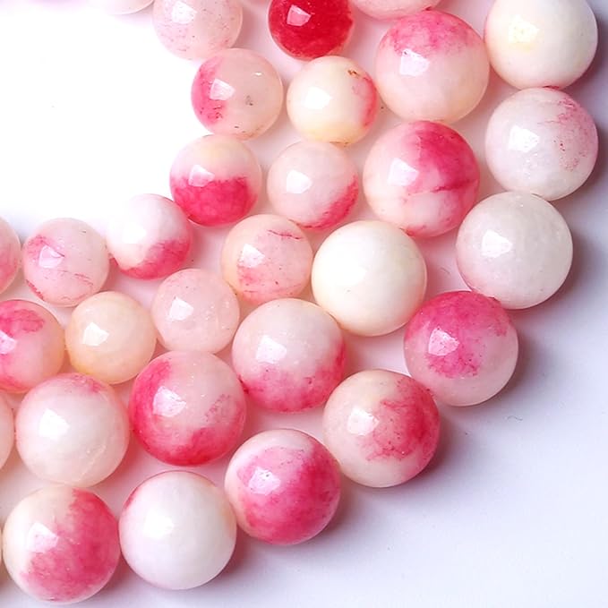 72pcs 10mm Natural Pink White Jade Stone Beads Round Beads Energy Healing for DIY Jewelry Bracelet Necklace Making 2 Strands 32"