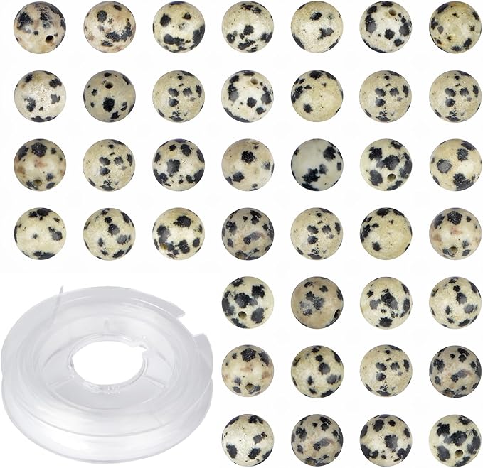 Natural Stone Beads Dalmation Jasper Round Genuine Stone Beading Loose Gemstone Hole Size 1mm DIY Charm Smooth Beads for Bracelets Necklaces Earrings 6mm 200pcs (Dalmation Jasper 6mm)